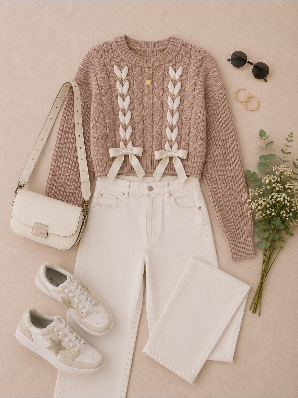 Francesca’s Lace-Up Ribbon Front Cropped Sweater